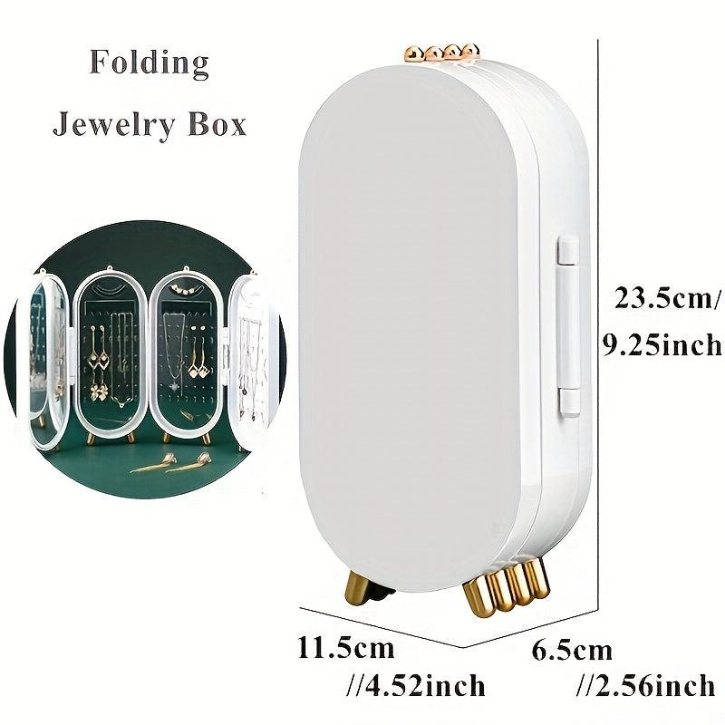 Portable Jewelry Storage Box with Mirror and Rack for Necklaces Earrings Rings