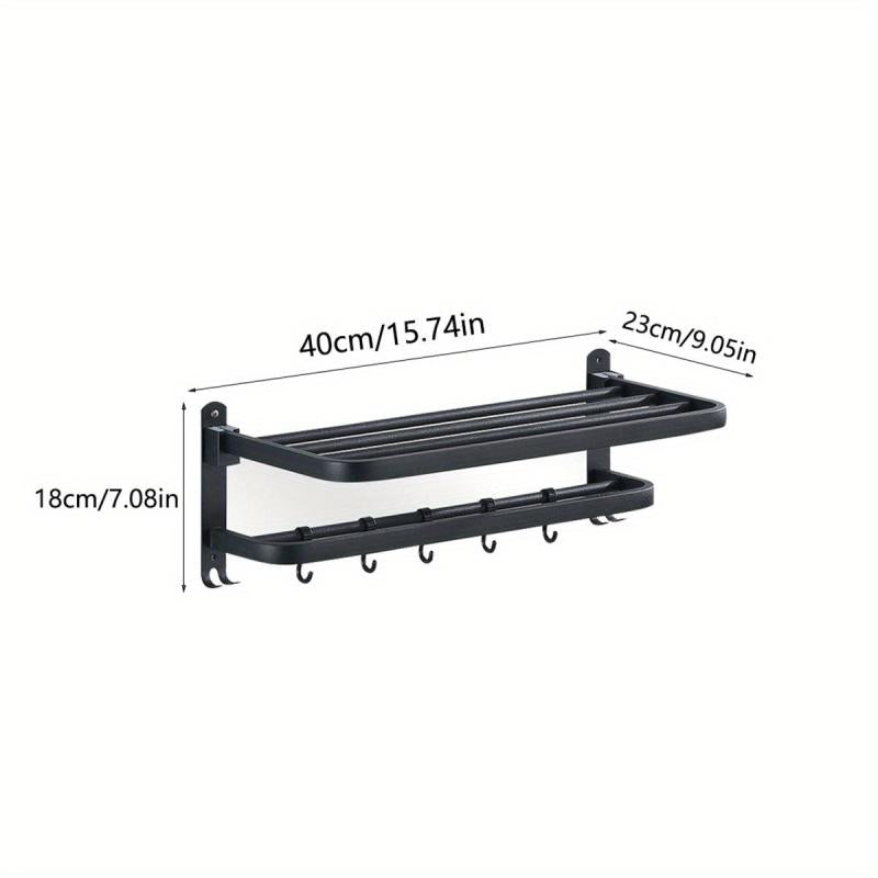 Stainless Steel Wall Mount Towel Rack with Hooks and Pole