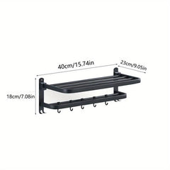 Stainless Steel Wall Mount Towel Rack with Hooks and Pole