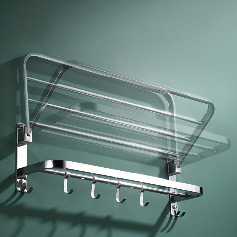 Stainless Steel Wall Mount Towel Rack with Hooks and Pole