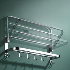 Stainless Steel Wall Mount Towel Rack with Hooks and Pole
