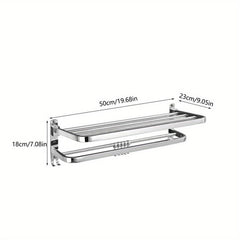Stainless Steel Wall Mount Towel Rack with Hooks and Pole