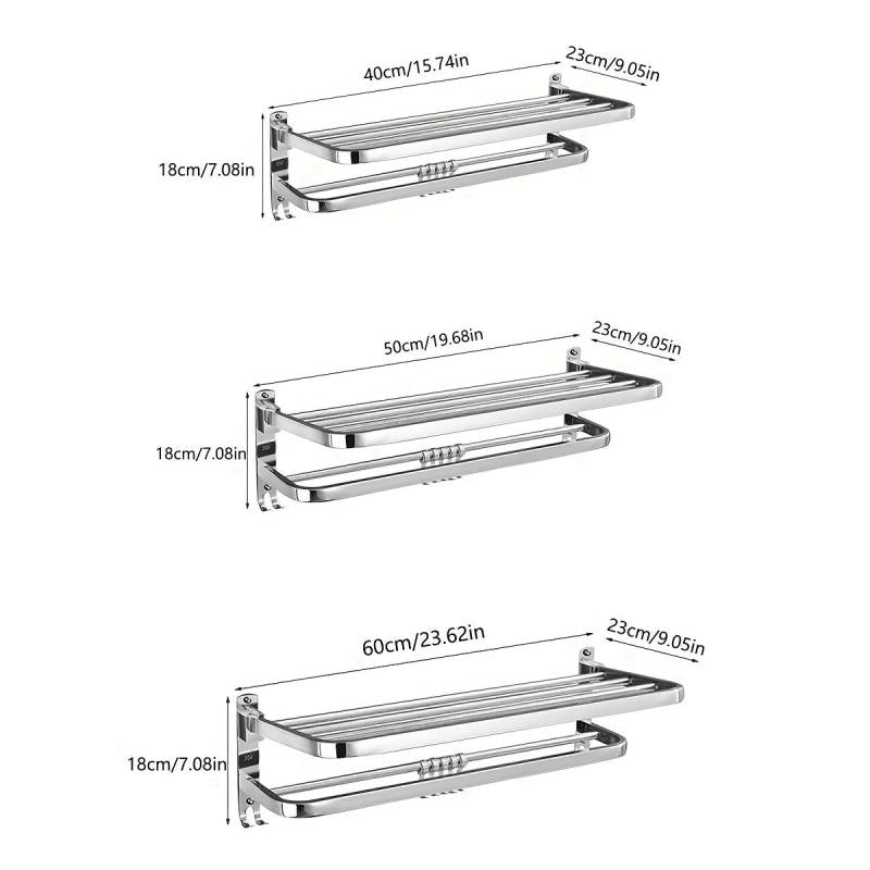 Stainless Steel Wall Mount Towel Rack with Hooks and Pole