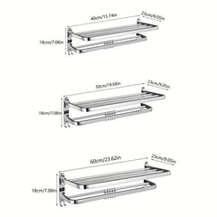 Stainless Steel Wall Mount Towel Rack with Hooks and Pole