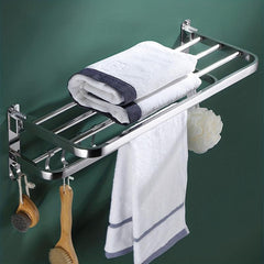 Stainless Steel Wall Mount Towel Rack with Hooks and Pole