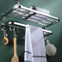 Stainless Steel Wall Mount Towel Rack with Hooks and Pole