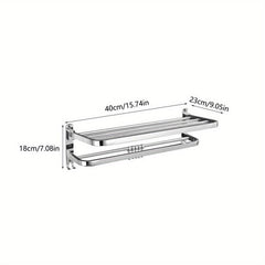 Stainless Steel Wall Mount Towel Rack with Hooks and Pole