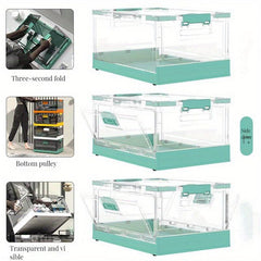 Transparent Clothes Storage Box Foldable Storage Bin With Roller Cover