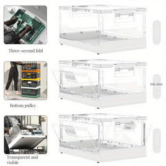 Transparent Clothes Storage Box Foldable Storage Bin With Roller Cover
