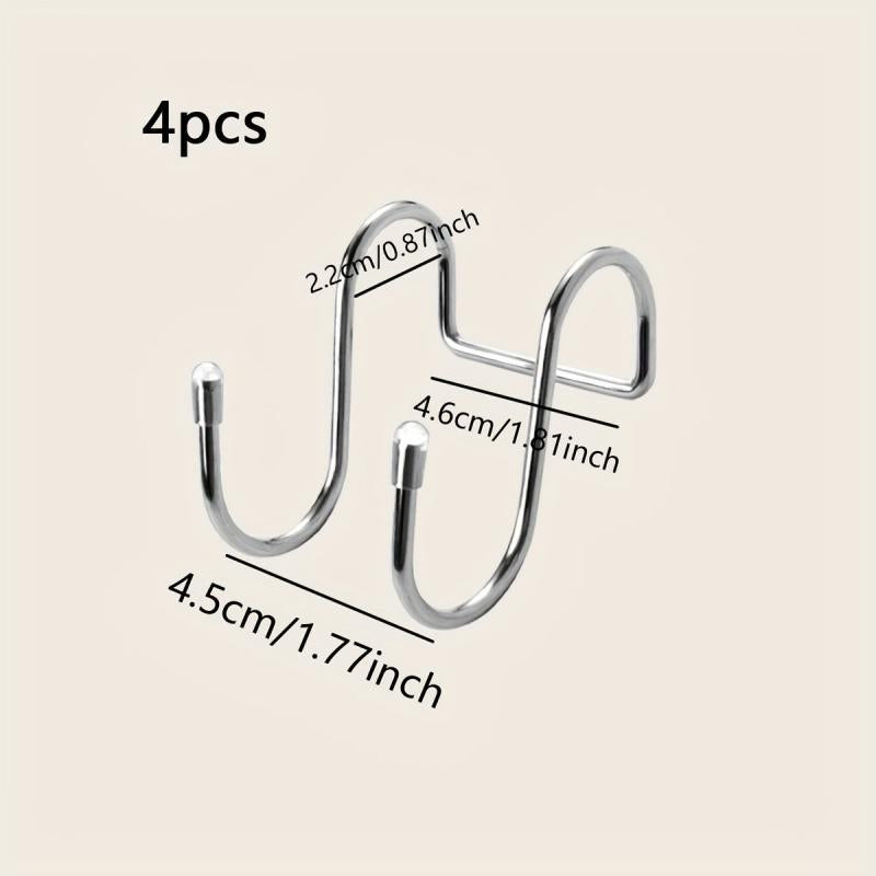 4pcs Stainless Steel Dual Hook Over Cabinet Door Hook