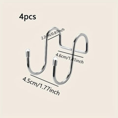 4pcs Stainless Steel Dual Hook Over Cabinet Door Hook
