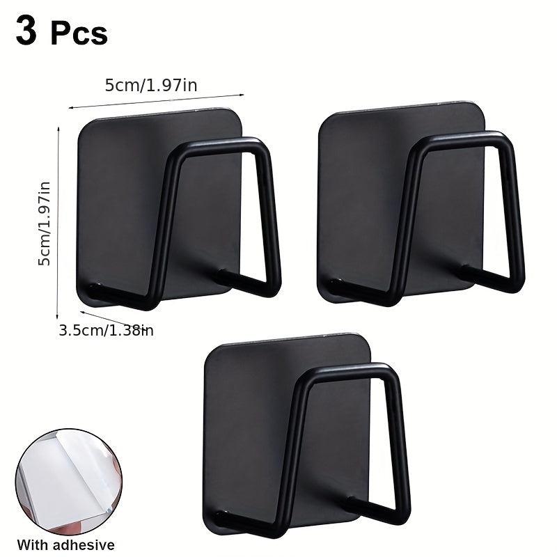 3pcs Stainless Steel Rack Hook Kitchen Sink Sponge Holder Self Adhesive