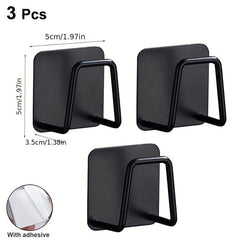 3pcs Stainless Steel Rack Hook Kitchen Sink Sponge Holder Self Adhesive