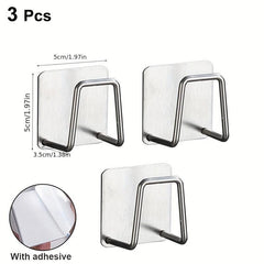 3pcs Stainless Steel Rack Hook Kitchen Sink Sponge Holder Self Adhesive