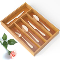 Bamboo Kitchen Drawer Organizer with Cutlery Tray & Dividers