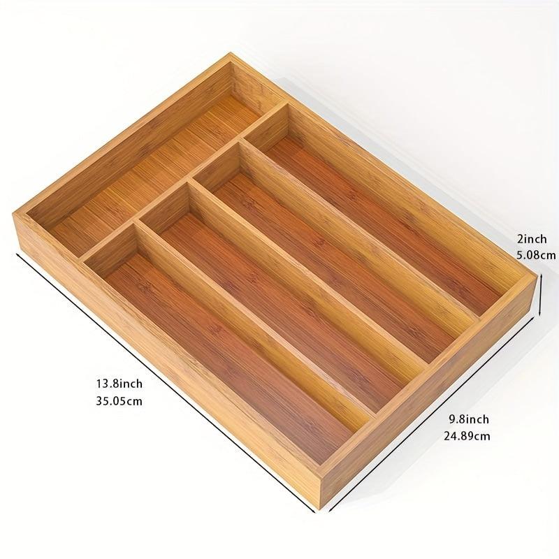 Bamboo Kitchen Drawer Organizer with Cutlery Tray & Dividers