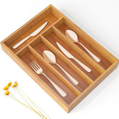 Bamboo Kitchen Drawer Organizer with Cutlery Tray & Dividers