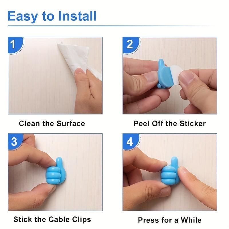 10pcs Silicone Thumb Hook Adhesive Wall Hook Cable Clip Organizer