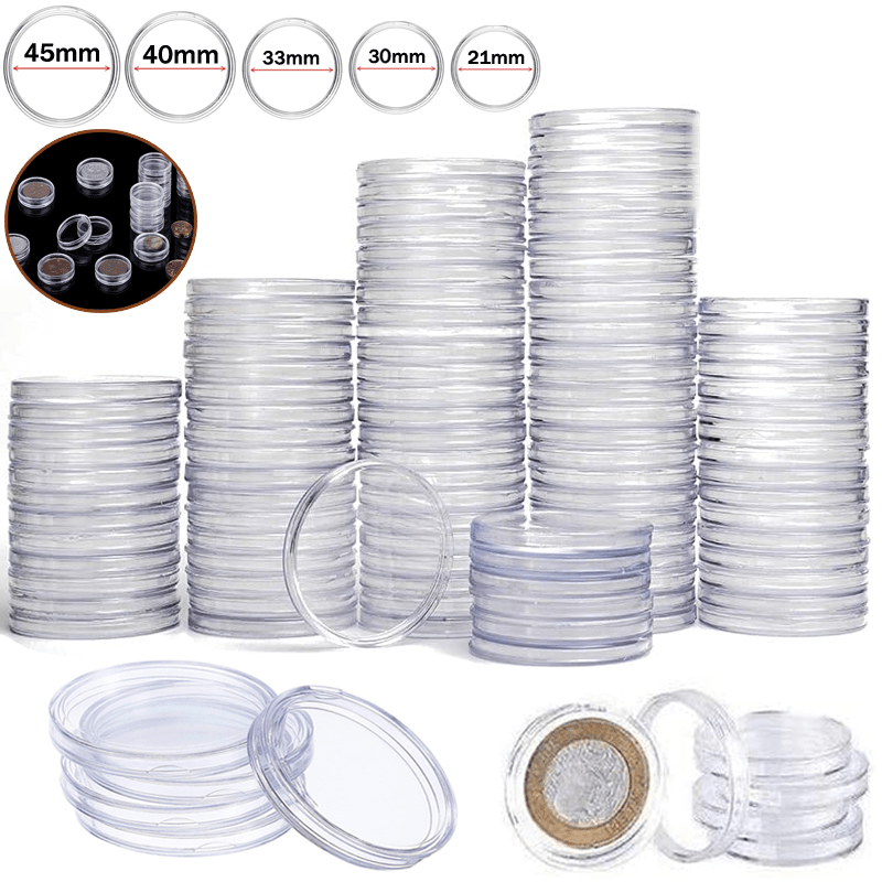 10pcs Transparent Plastic Coin Holder Capsules Storage Box Case Protection