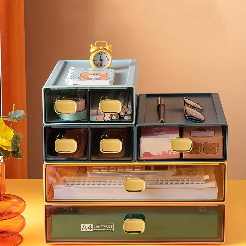Stackable Desktop Organizer With Drawer Plastic Desk Stationery Organizer