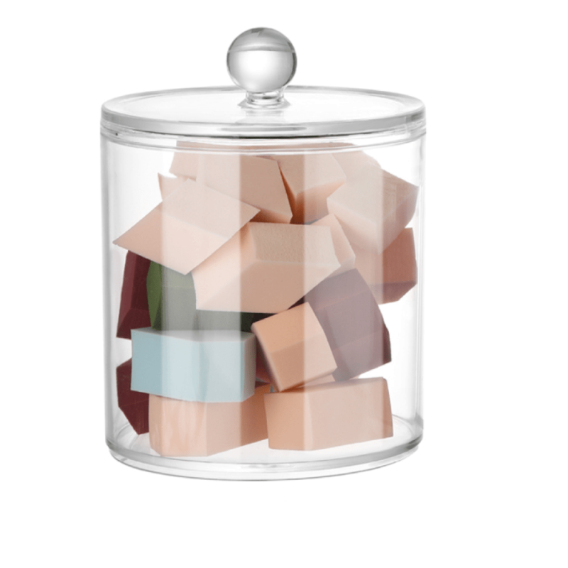 Acrylic Swab Organizer with Lid for Makeup Swabs - Bathroom and Dresser Storage