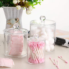 Acrylic Swab Organizer with Lid for Makeup Swabs - Bathroom and Dresser Storage
