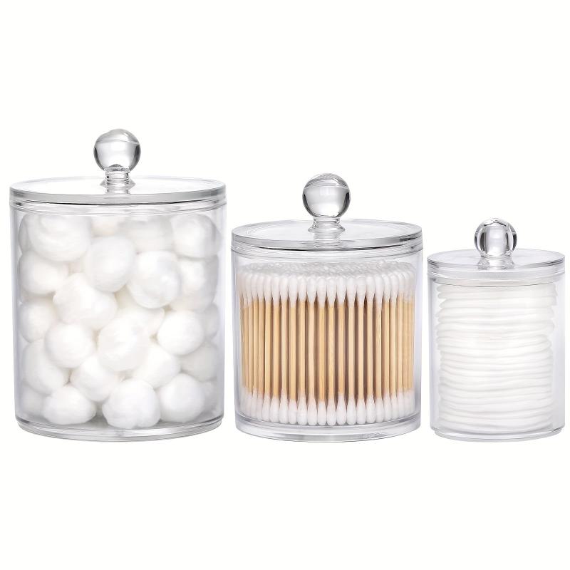 Acrylic Swab Organizer with Lid for Makeup Swabs - Bathroom and Dresser Storage