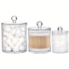 Acrylic Swab Organizer with Lid for Makeup Swabs - Bathroom and Dresser Storage