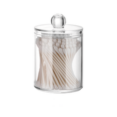 Acrylic Swab Organizer with Lid for Makeup Swabs - Bathroom and Dresser Storage