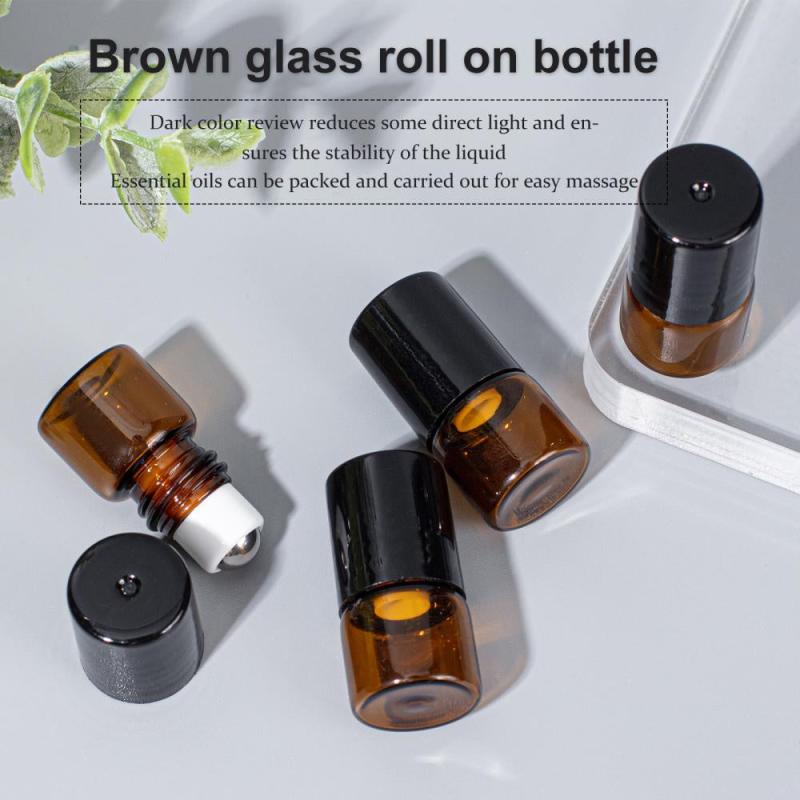 30 Pack 1ml Amber Glass Roller Bottle Set Essential Roll On Bottle