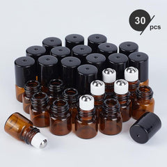 30 Pack 1ml Amber Glass Roller Bottle Set Essential Roll On Bottle