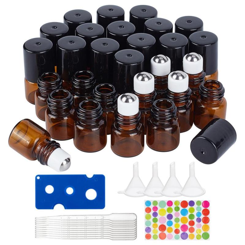 30 Pack 1ml Amber Glass Roller Bottle Set Essential Roll On Bottle