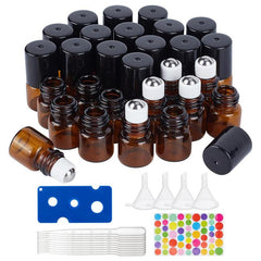 30 Pack 1ml Amber Glass Roller Bottle Set Essential Roll On Bottle