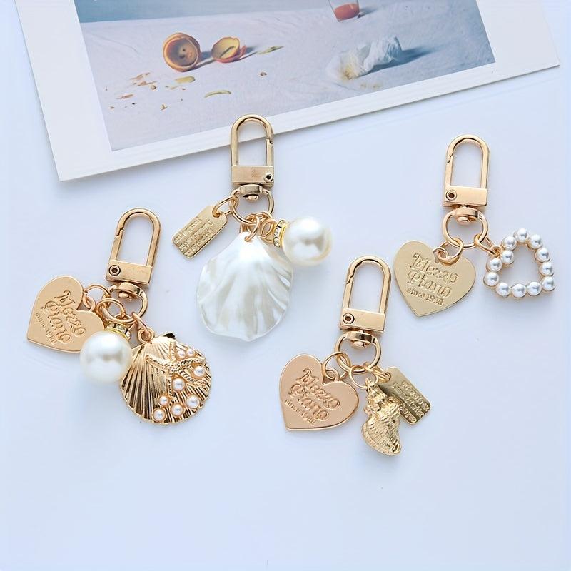 Faux Pearls Shell Heart Keychain Bag Pendant Mother's Gift