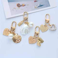 Faux Pearls Shell Heart Keychain Bag Pendant Mother's Gift