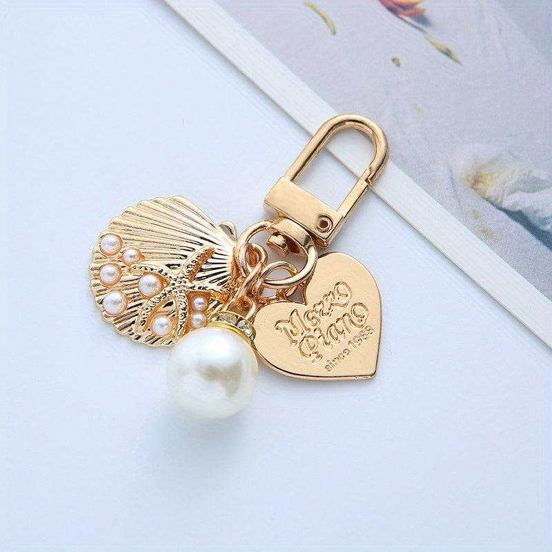 Faux Pearls Shell Heart Keychain Bag Pendant Mother's Gift