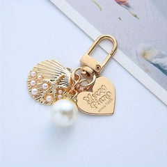 Faux Pearls Shell Heart Keychain Bag Pendant Mother's Gift