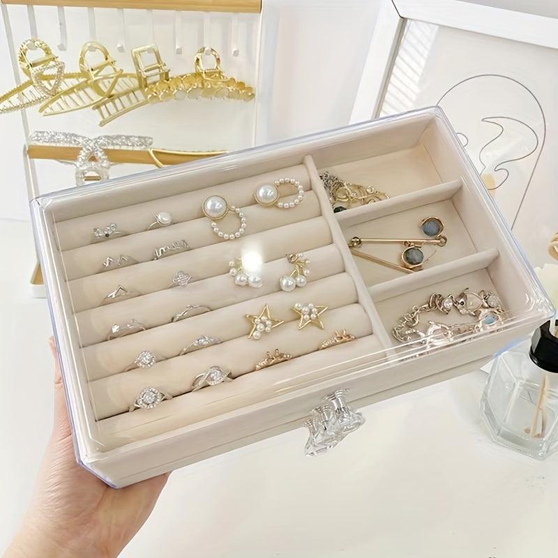 Large Capacity Flannelette Jewelry Box Organizer for Earrings Necklaces Rings