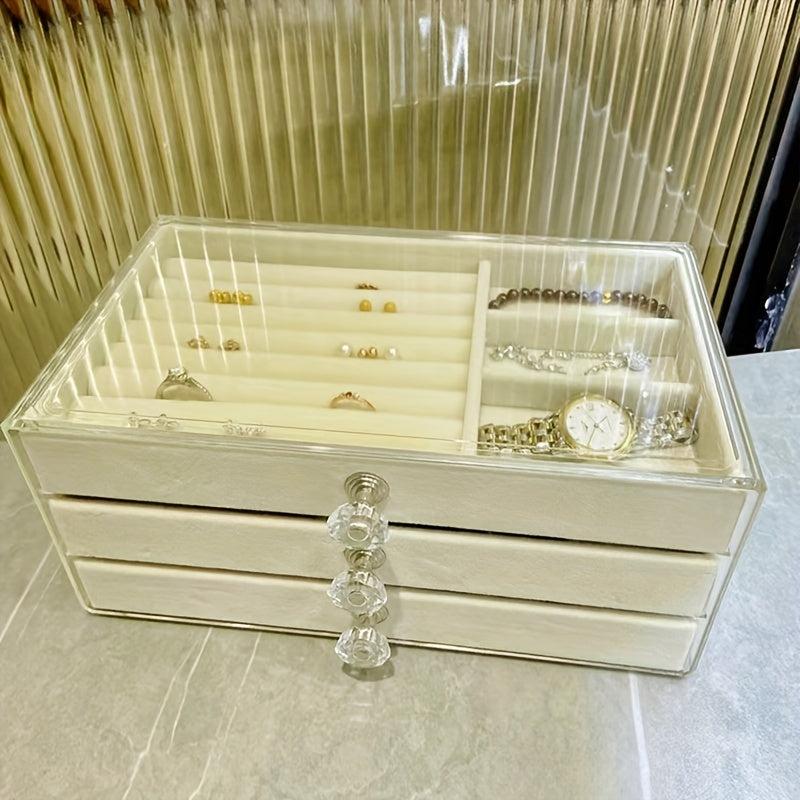 Large Capacity Flannelette Jewelry Box Organizer for Earrings Necklaces Rings