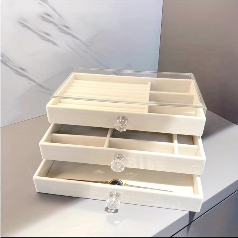 Large Capacity Flannelette Jewelry Box Organizer for Earrings Necklaces Rings