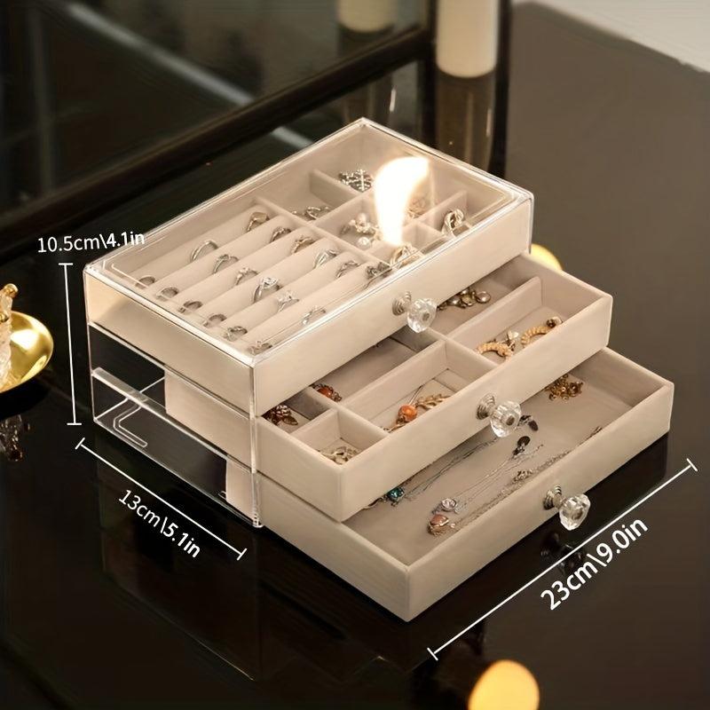 Large Capacity Flannelette Jewelry Box Organizer for Earrings Necklaces Rings