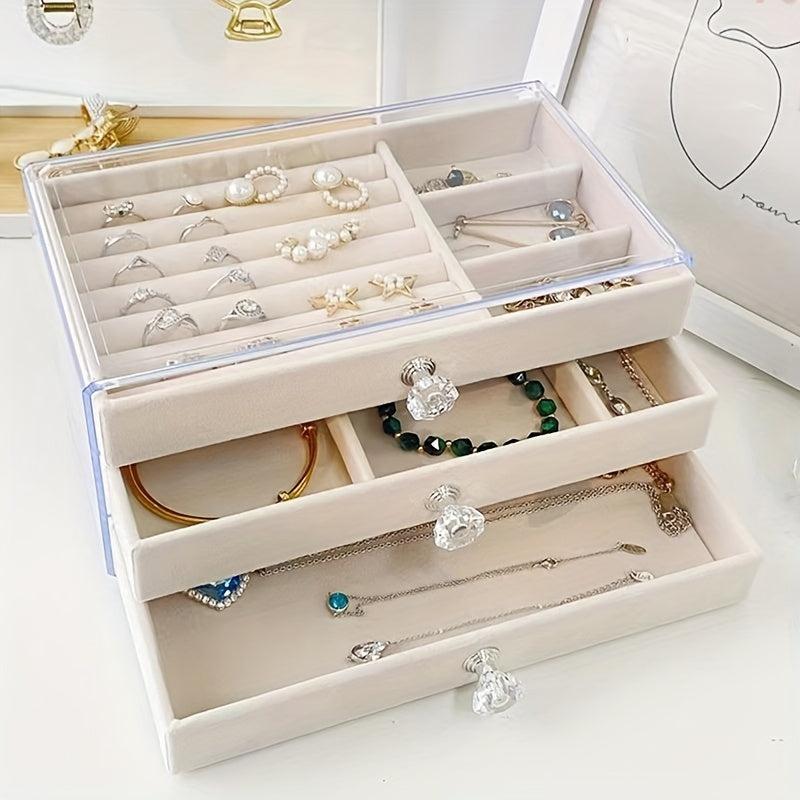 Large Capacity Flannelette Jewelry Box Organizer for Earrings Necklaces Rings