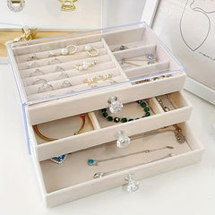 Large Capacity Flannelette Jewelry Box Organizer for Earrings Necklaces Rings