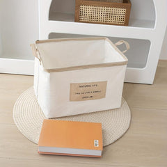 Large Linen Fabric Storage Bins with Handles for Toys and Closet Organization