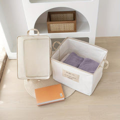 Large Linen Fabric Storage Bins with Handles for Toys and Closet Organization