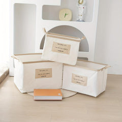 Large Linen Fabric Storage Bins with Handles for Toys and Closet Organization