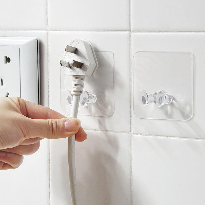 2pcs Transparent Wall Hook Self Adhesive Holder for Power Plug Socket