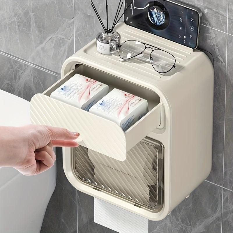 Wall Mounted Tissue Holder, Waterproof Toilet Storage C