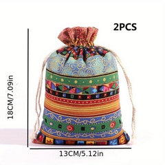 2pcs Christmas Drawstring Jewelry Storage Bag Portable Cosmetic Storage Gift Bag