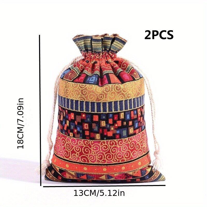 2pcs Christmas Drawstring Jewelry Storage Bag Portable Cosmetic Storage Gift Bag